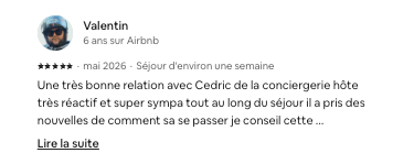 Avis voyageur Airbnb 5 étoiles