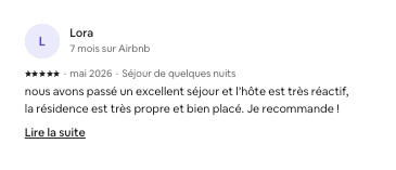 Avis voyageur Airbnb 5 étoiles