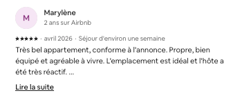 Avis voyageur Airbnb 5 étoiles