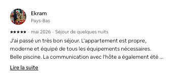 Avis voyageur Airbnb 5 étoiles