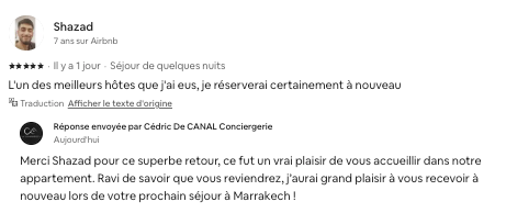 Avis voyageur Airbnb 5 étoiles